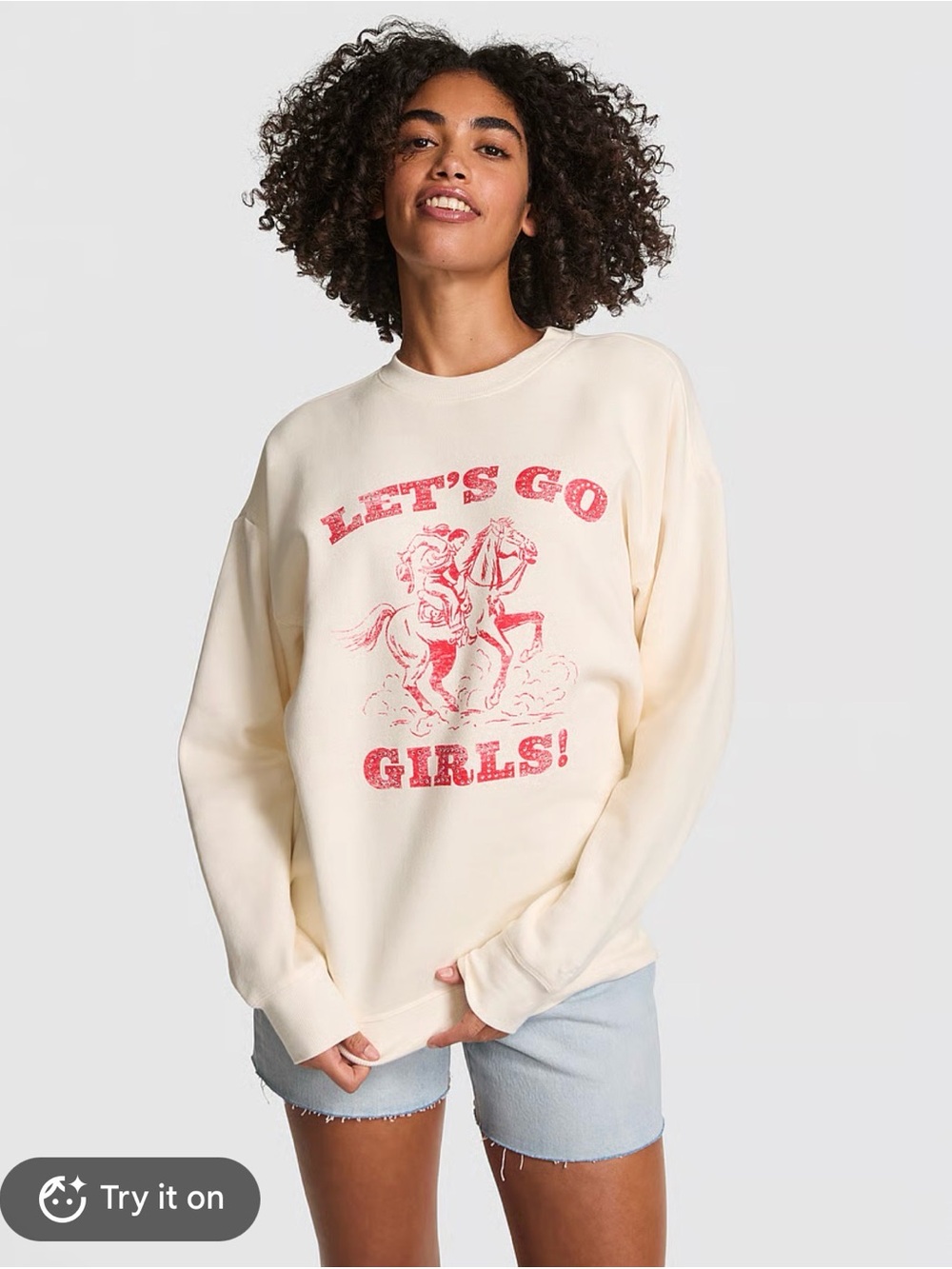Graphic Crewneck Sweatshirt - Let's Go Girls! in Cream